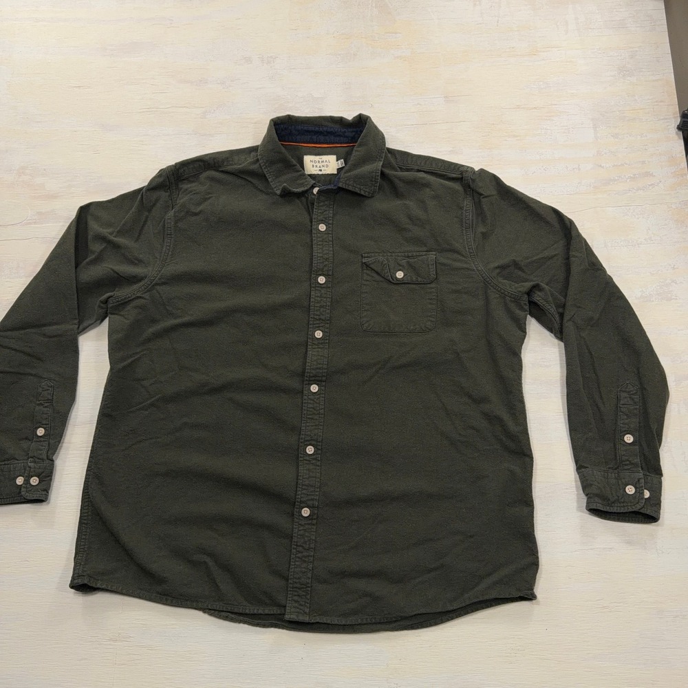 The Normal Brand Shirt XXL Long Sleeve Button Down Pocket Olive Green Mens